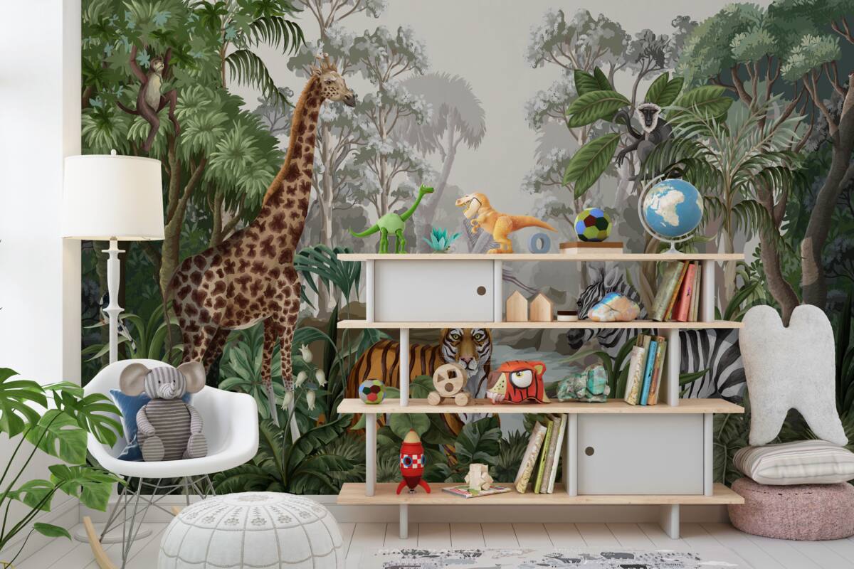 Fototapeta Tygrysia żyrafa i zebra w dżungli