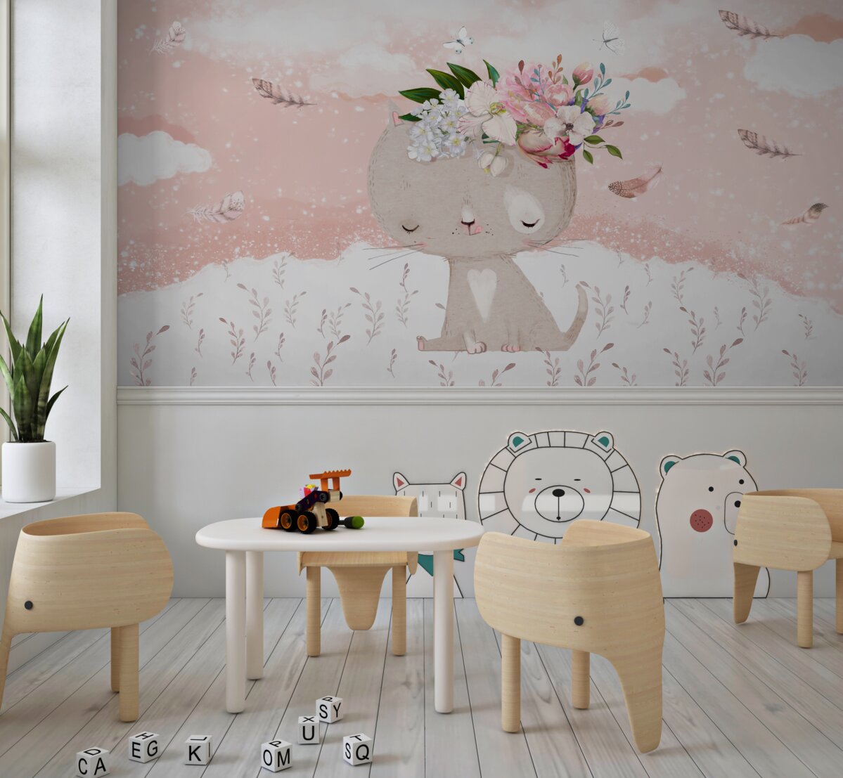 Fototapeta Słodki kot w bukiecie kwiatów