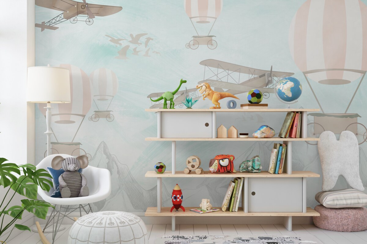 Fototapeta Samoloty i balony latają nad górami