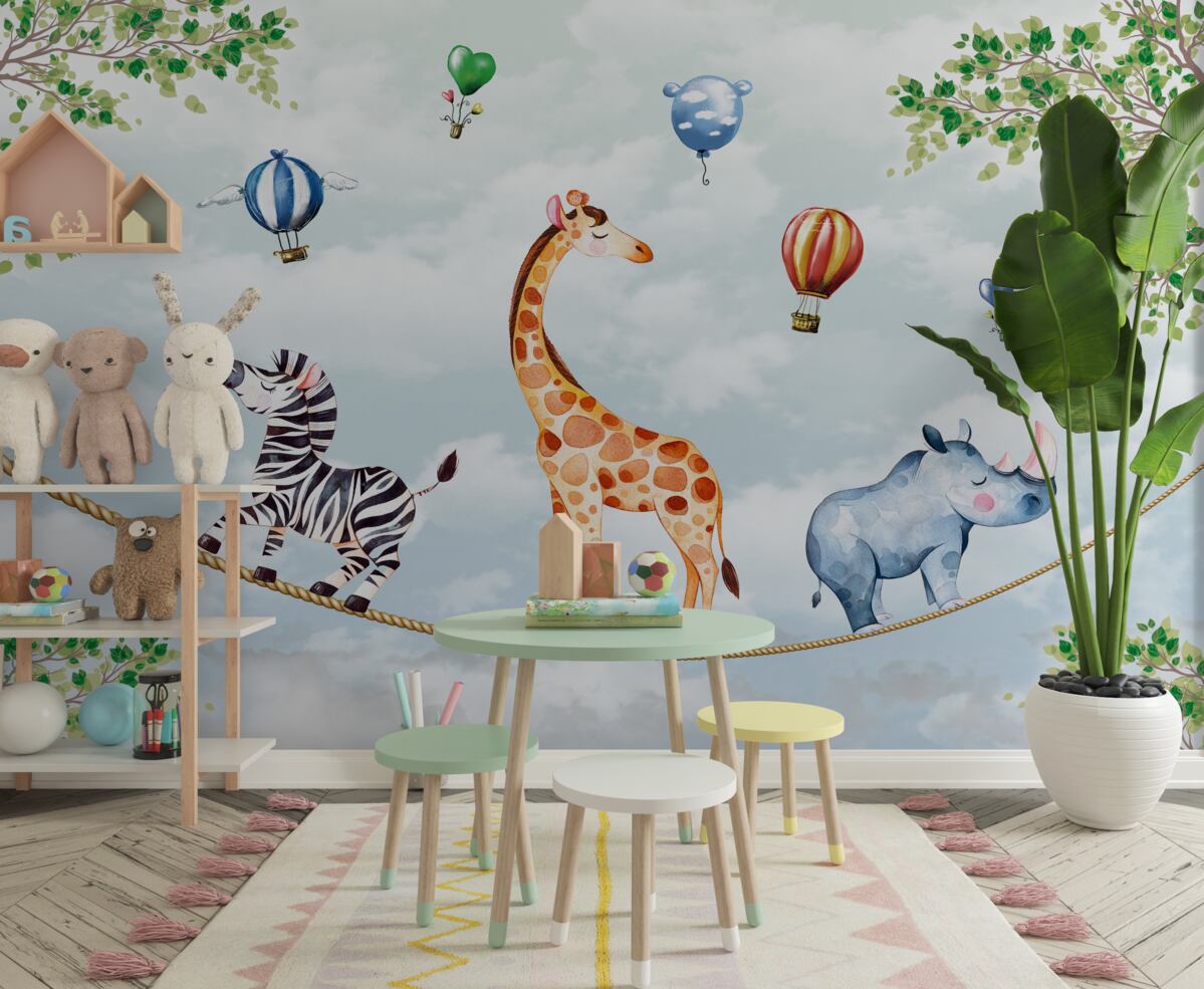 Fototapeta Trzej akrobaci śpiący na linie