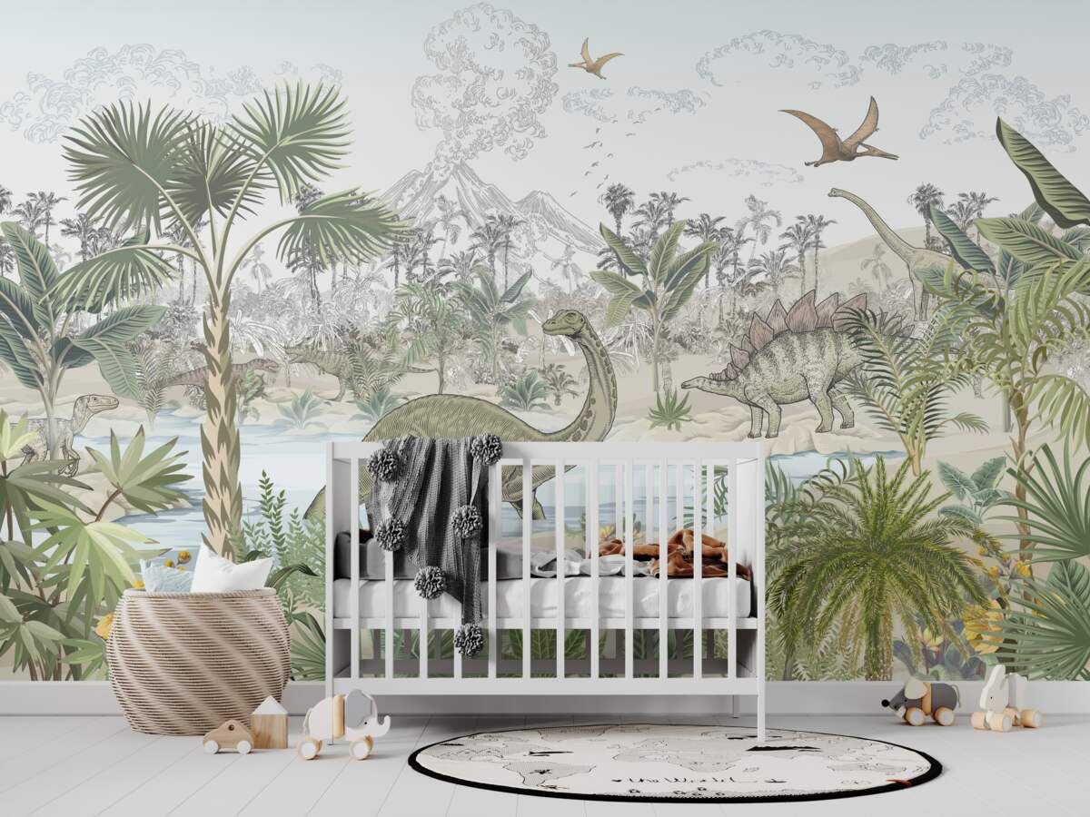 Fototapeta Dinozaury nad wodą w lesie