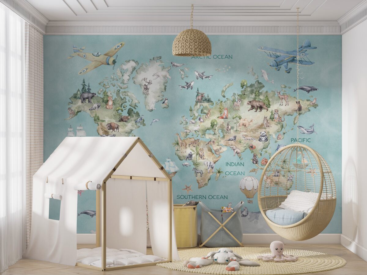 Fototapeta Mapa świata dla dzieci z oceanami