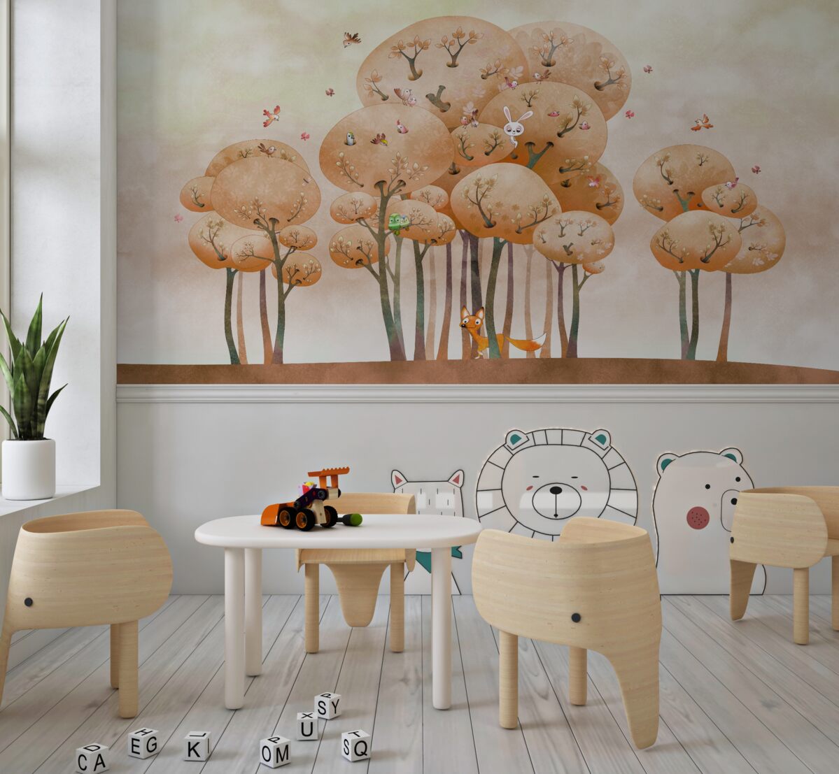 Fototapeta Lis szuka króliczka na drzewie