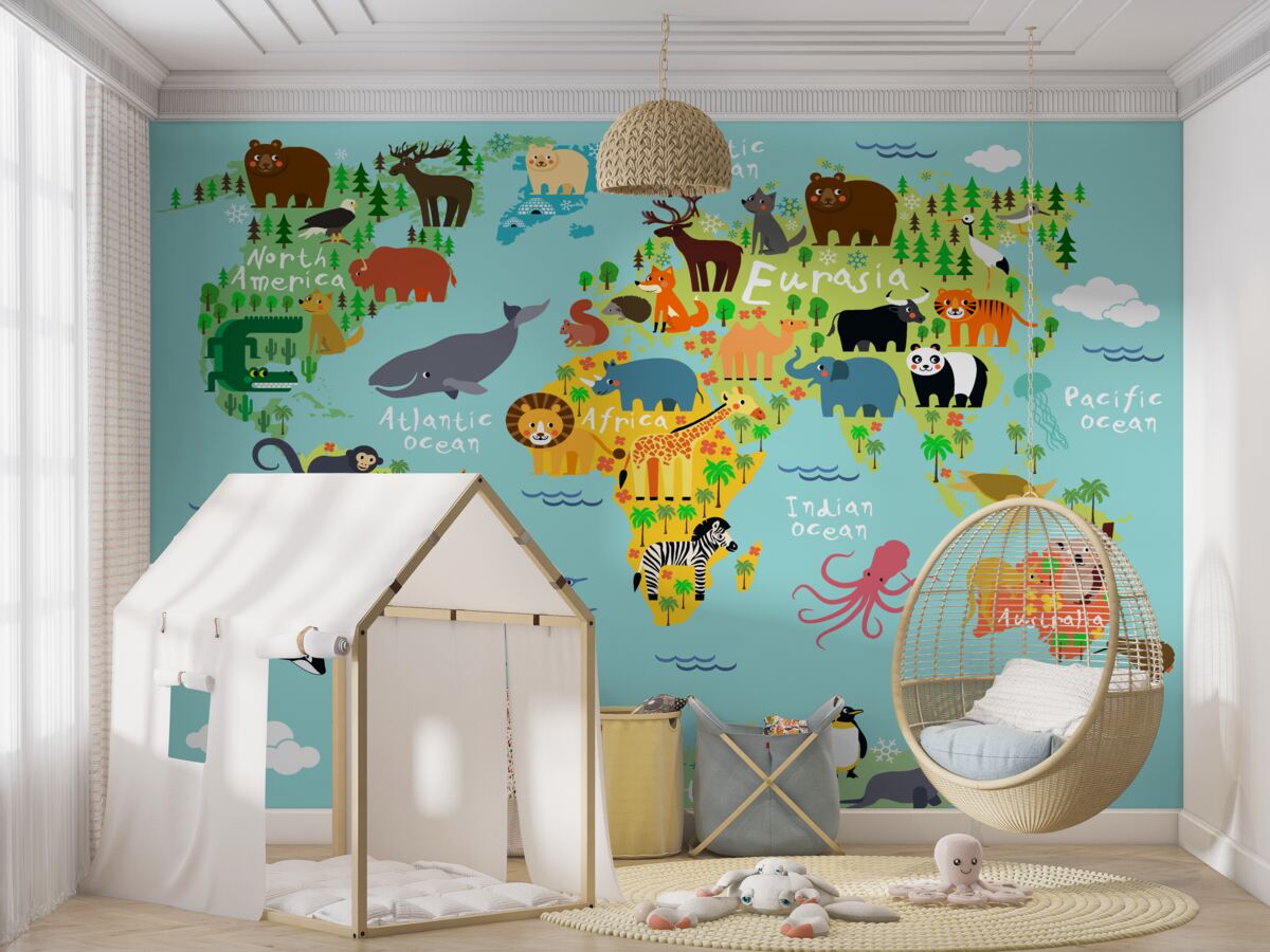 Fototapeta Mapa świata dla dzieci i mieszkańców kontynentu