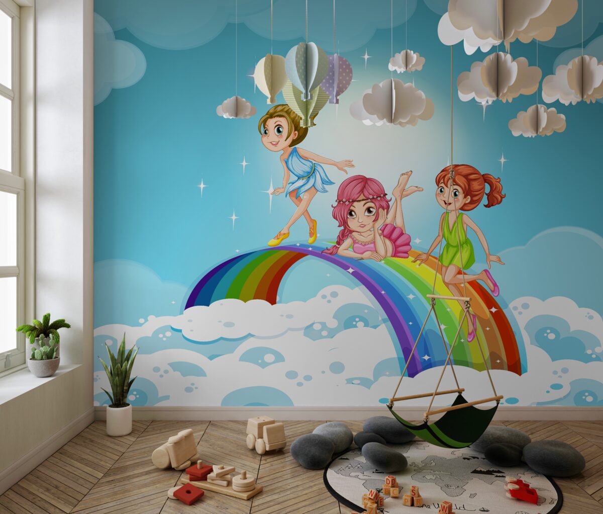 Fototapeta Dziewczyny na tęczy w chmurach