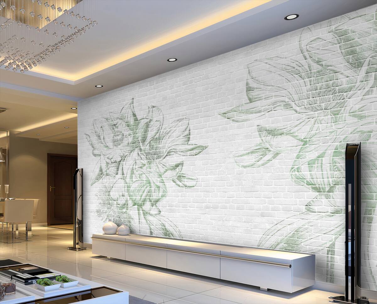 Fototapeta Mur z cegieł i kwiaty