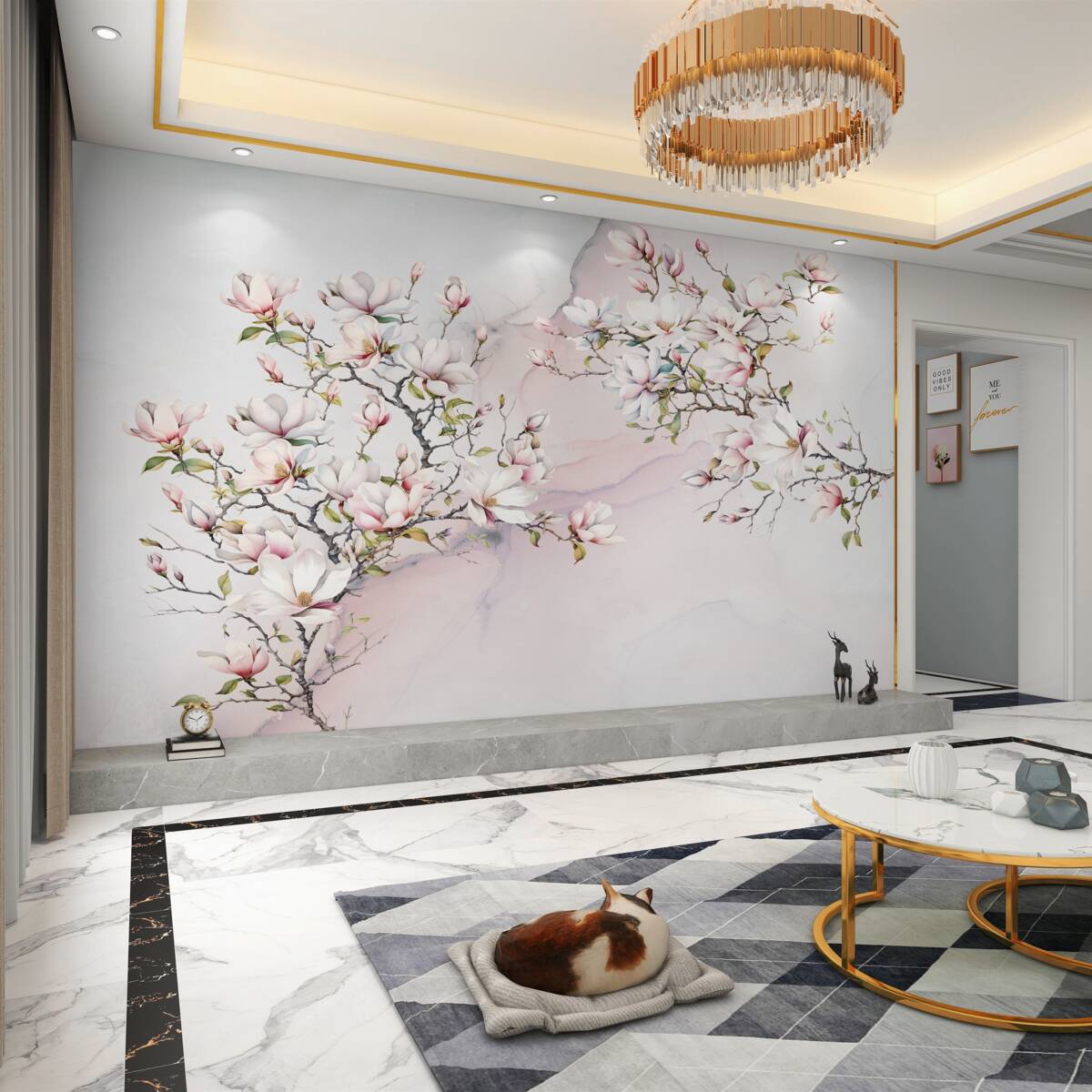 Fototapeta Piękne białe i różowe gałęzie magnolii