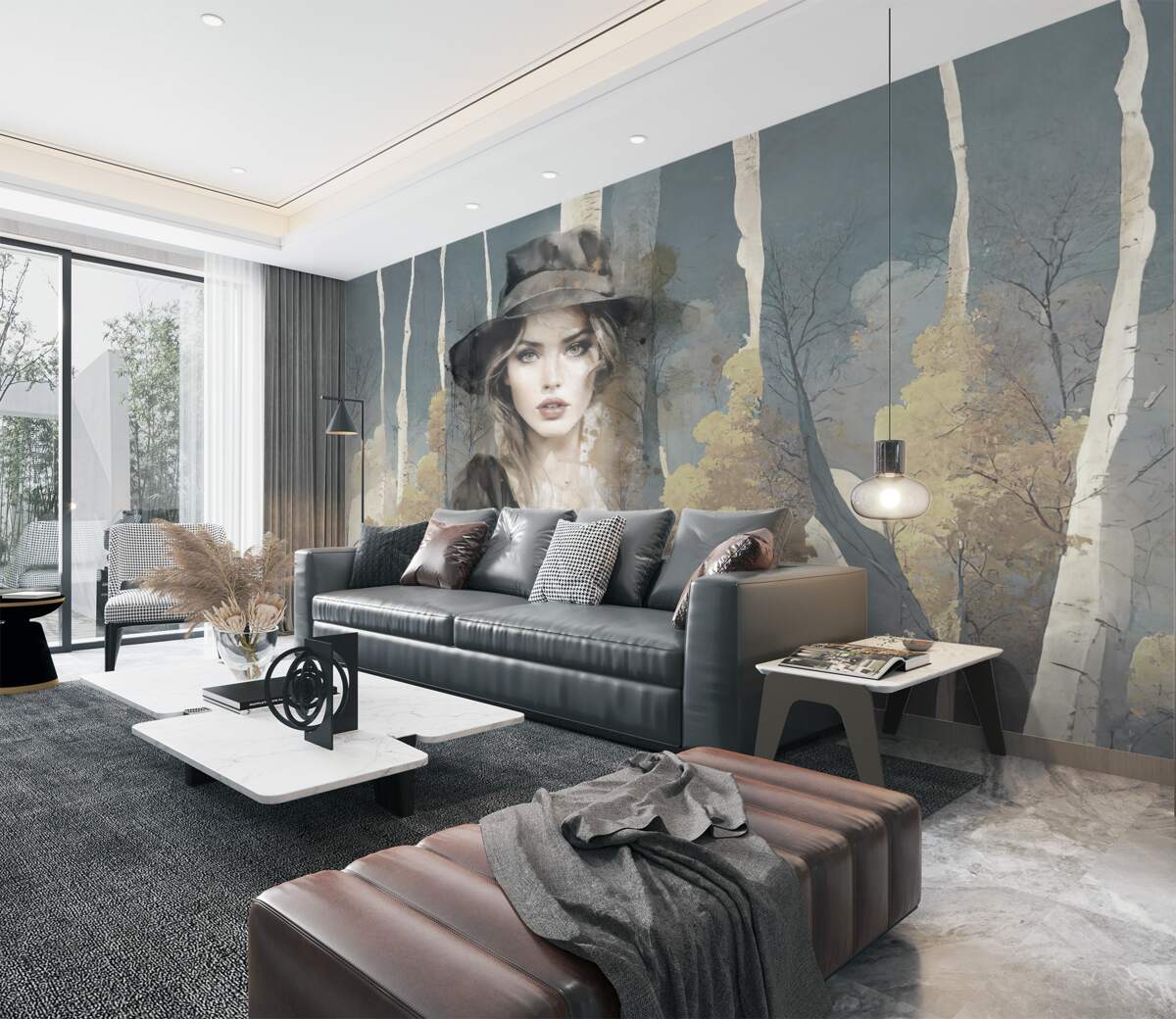 Fototapeta Dziewczyna w kapeluszu w abstrakcyjnym lesie