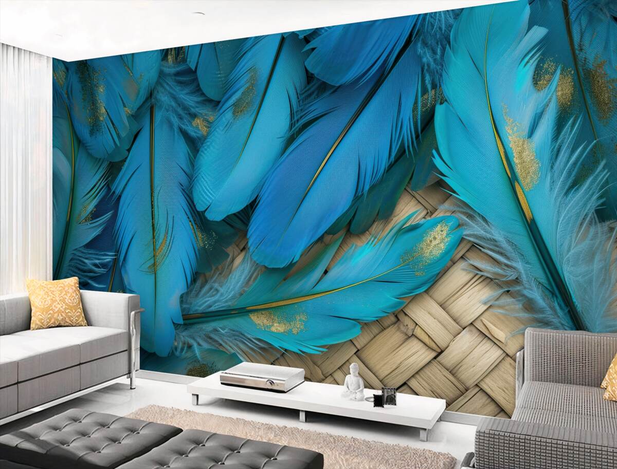 Fototapeta Piękne puszyste niebieskie piórka