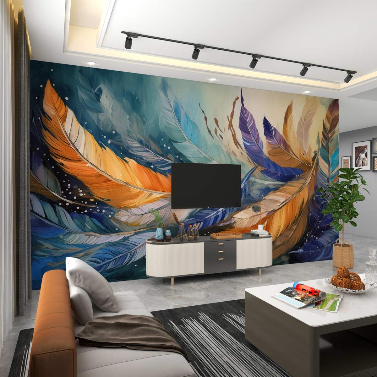 Fototapeta Jasne jesienne pióra na wietrze