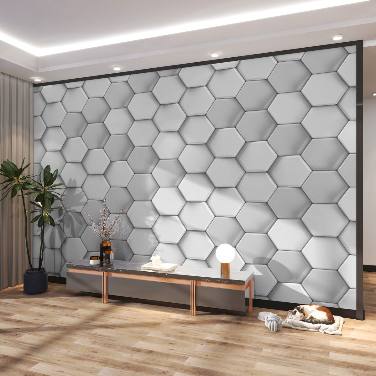 Fototapeta Wolumetryczne szare pięciokąty