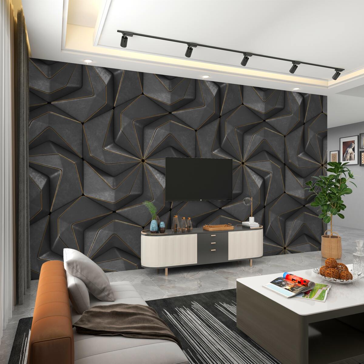 Fototapeta Czarne tło z geometrycznymi kształtami