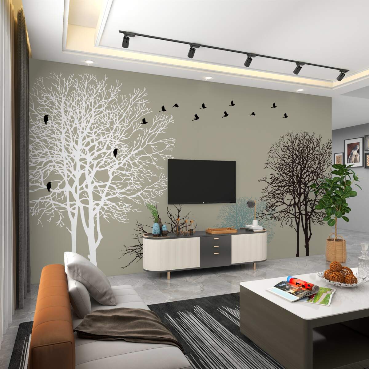 Fototapeta Ptaki latają nad drzewami