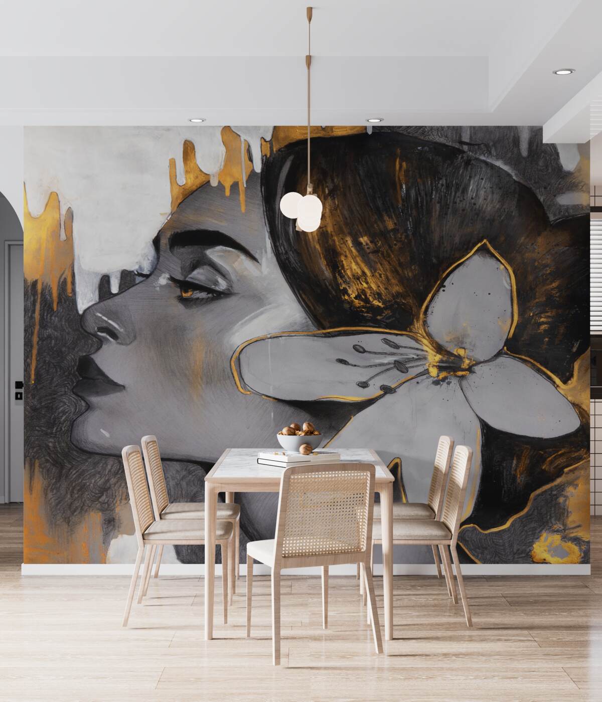 Fototapeta Dziewczyna z kwiatkiem w brązie