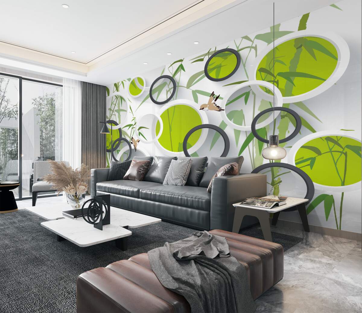 Fototapeta Rośliny i ptaki z okręgami