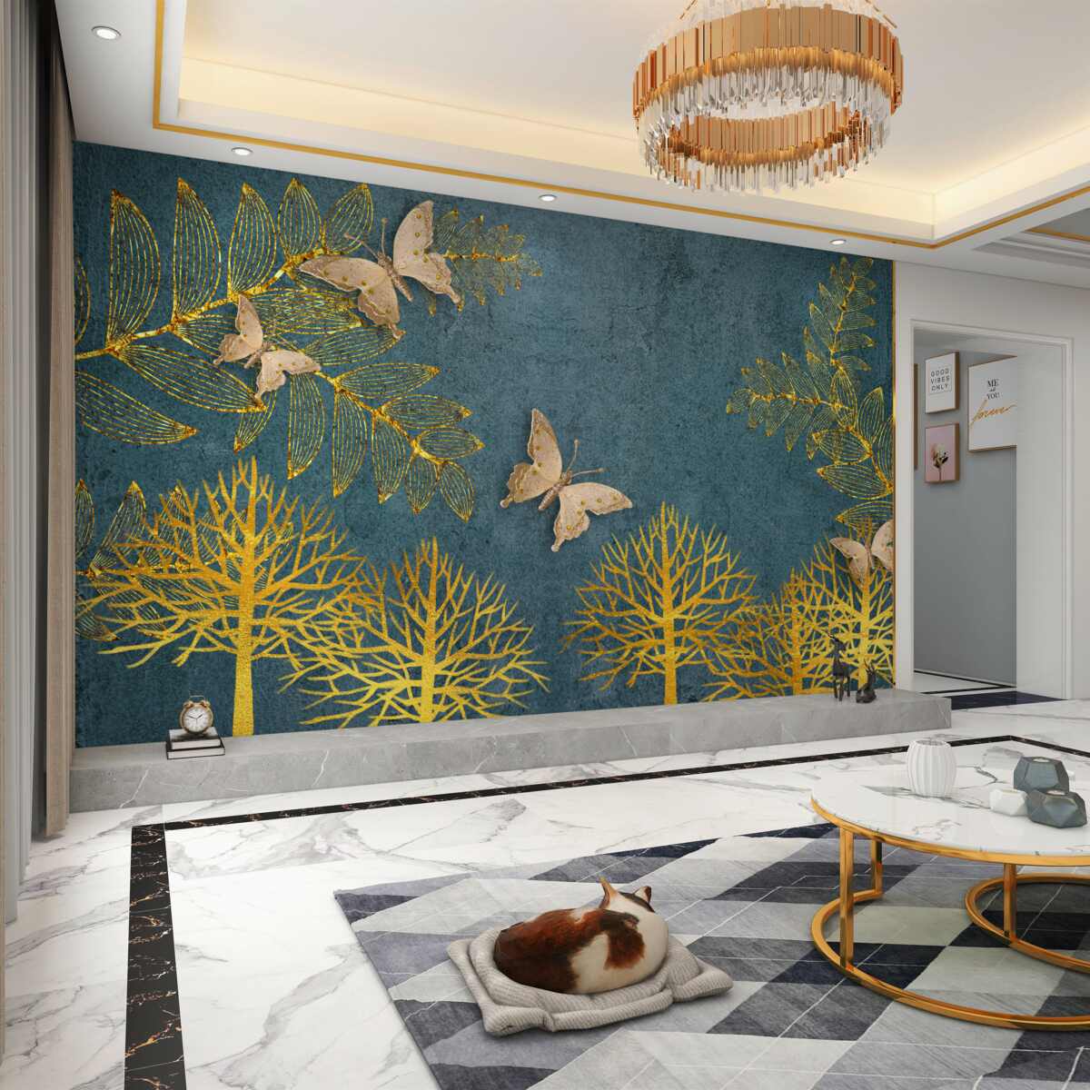 Fototapeta Złoty las i motyle w nocy