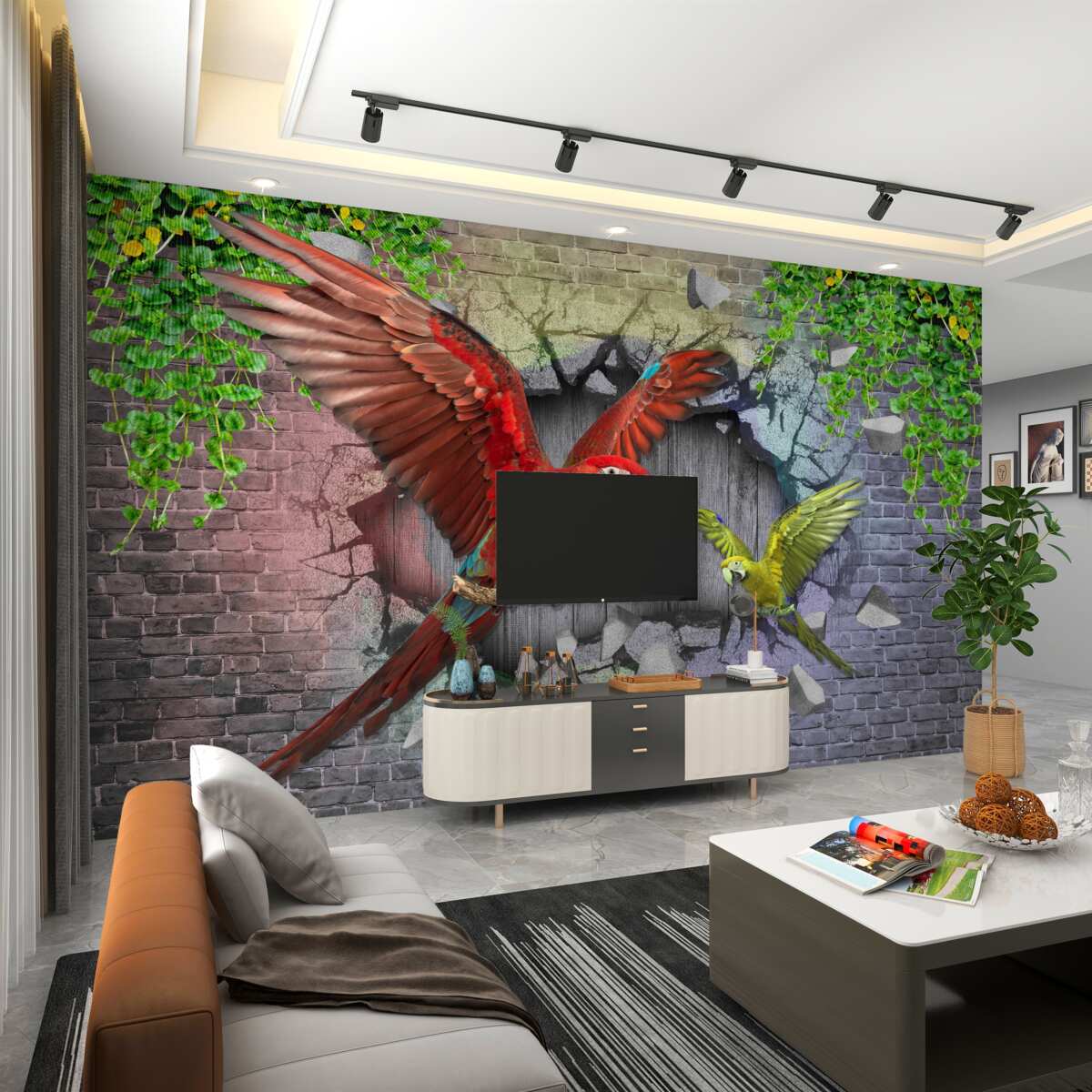 Fototapeta Papugi latają przez ścianę