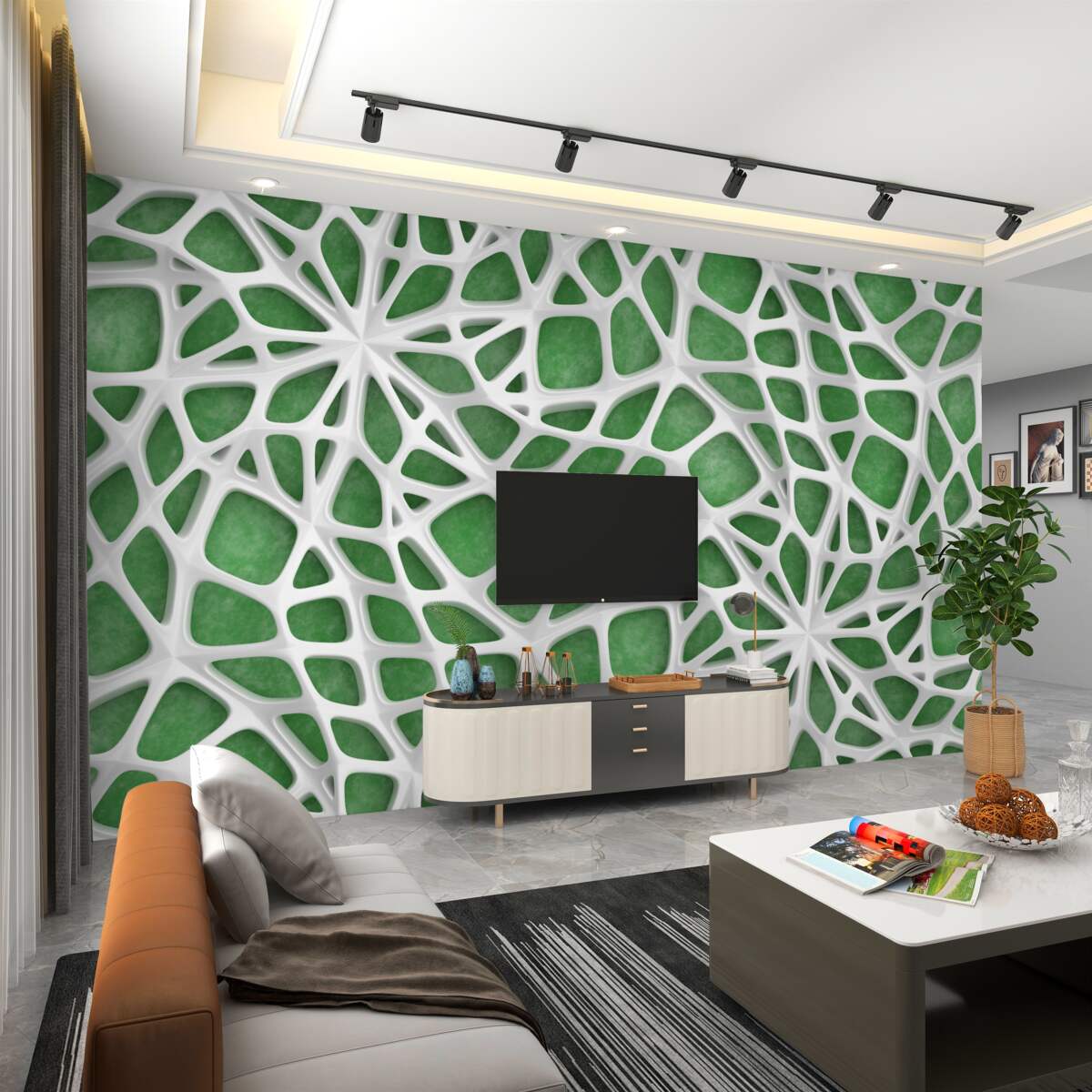 Fototapeta Biała pajęczyna, duże zielone tło