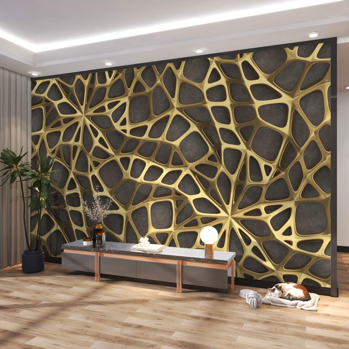 Fototapeta Złota siatka na brązowym tle