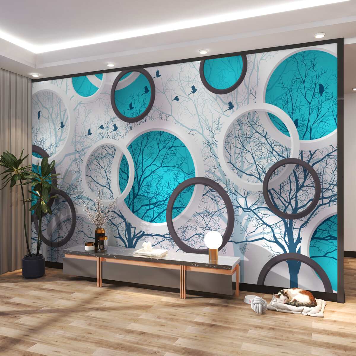 Fototapeta Turkusowe koła i drzewa