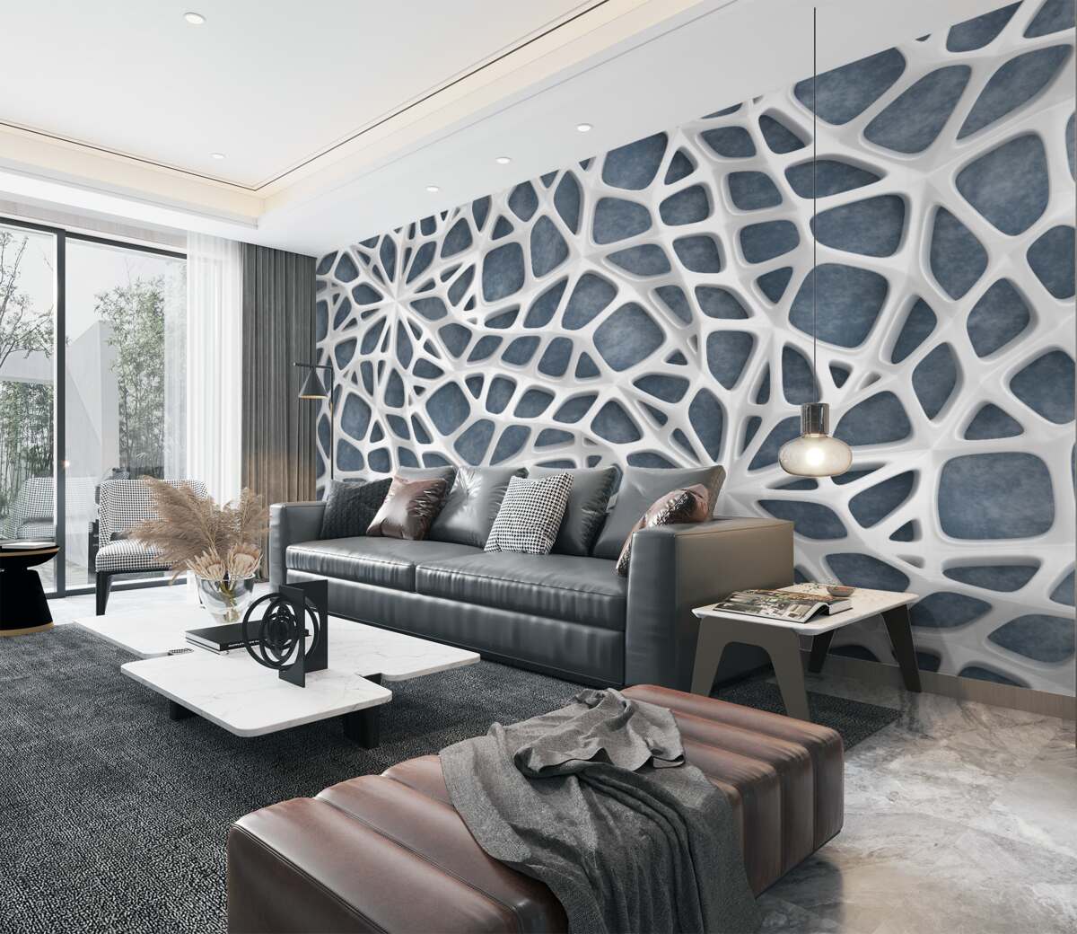 Fototapeta Biała koronka na niebieskim tle