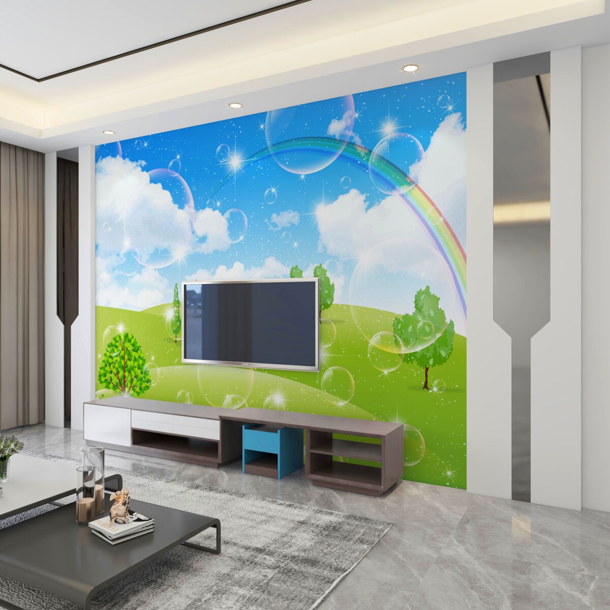 Fototapeta Zielone łąki z drzewami w lecie