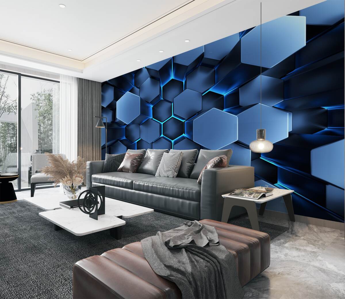 Fototapeta Niebieskie pięciokąty wolumetryczne