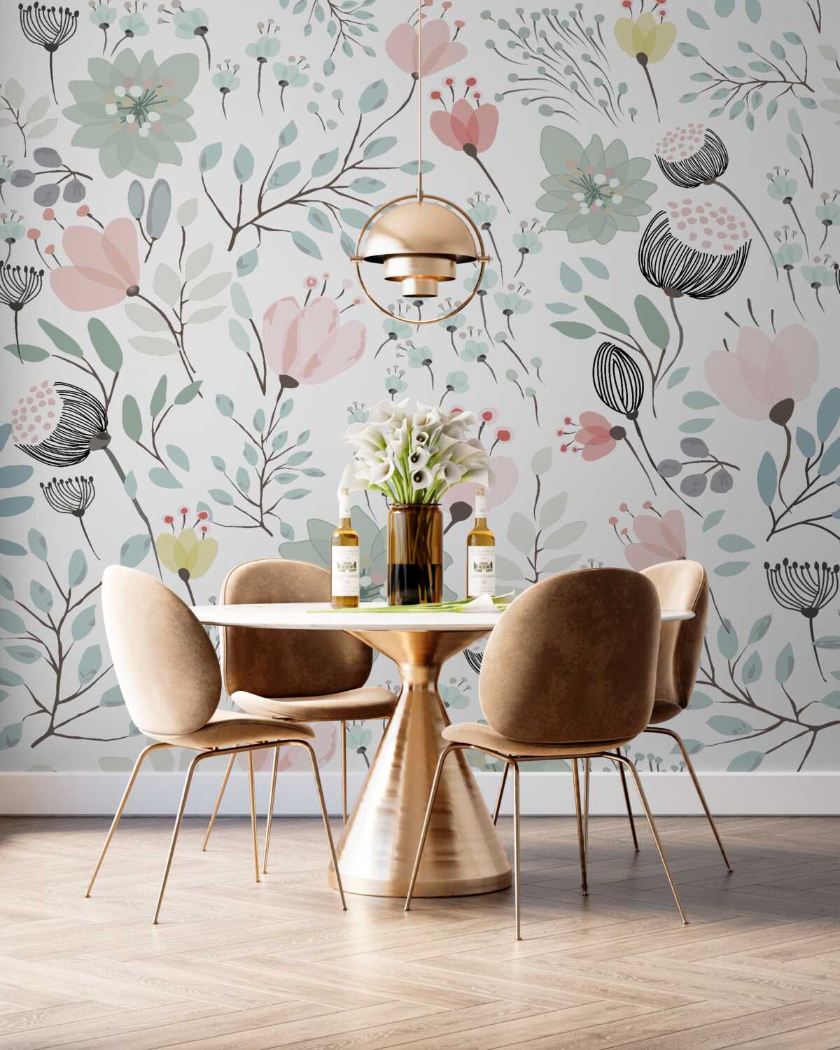 Fototapeta Kwiaty zielone i różowe