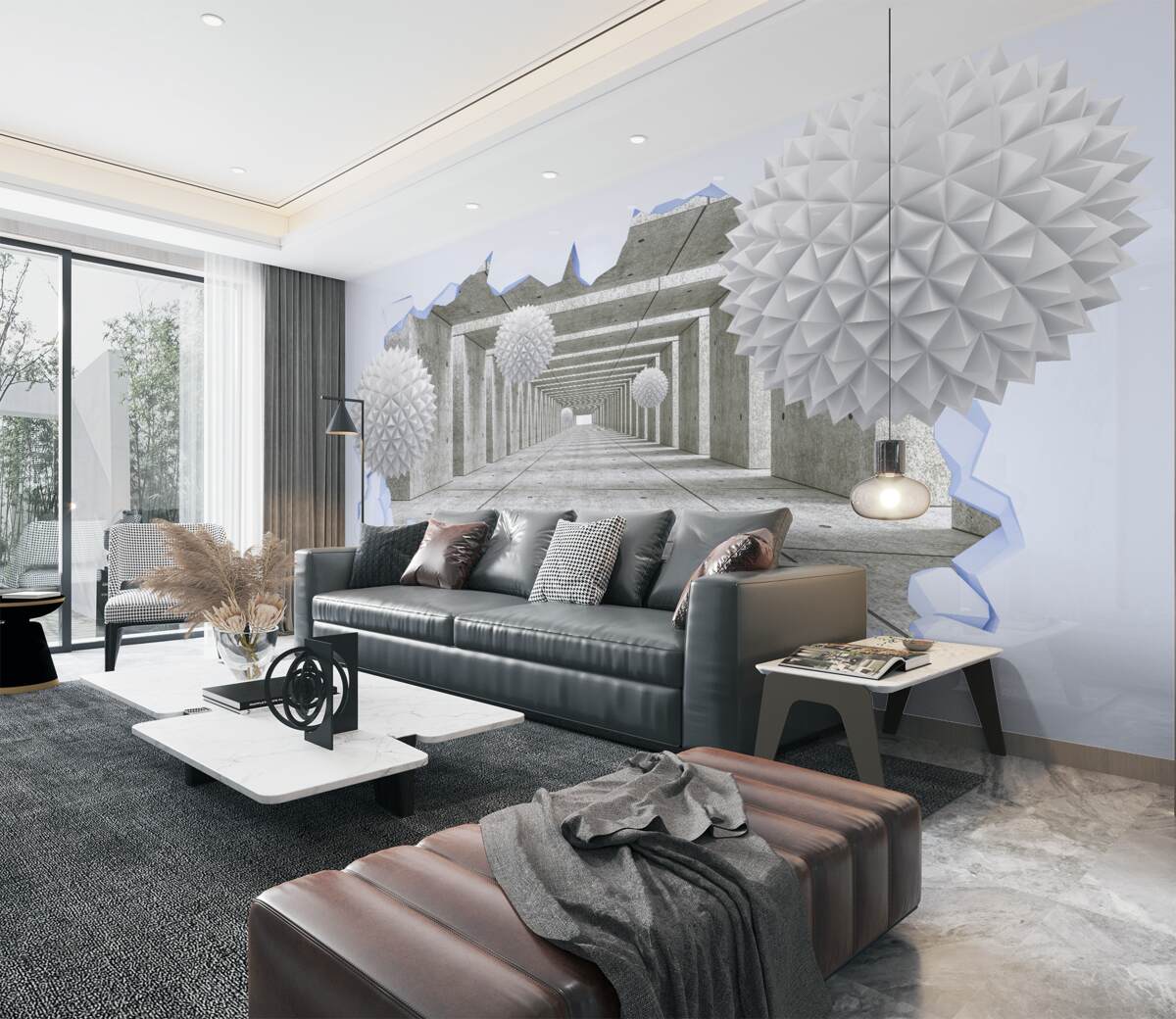 Fototapeta Spiczaste kule pływające w tunelu