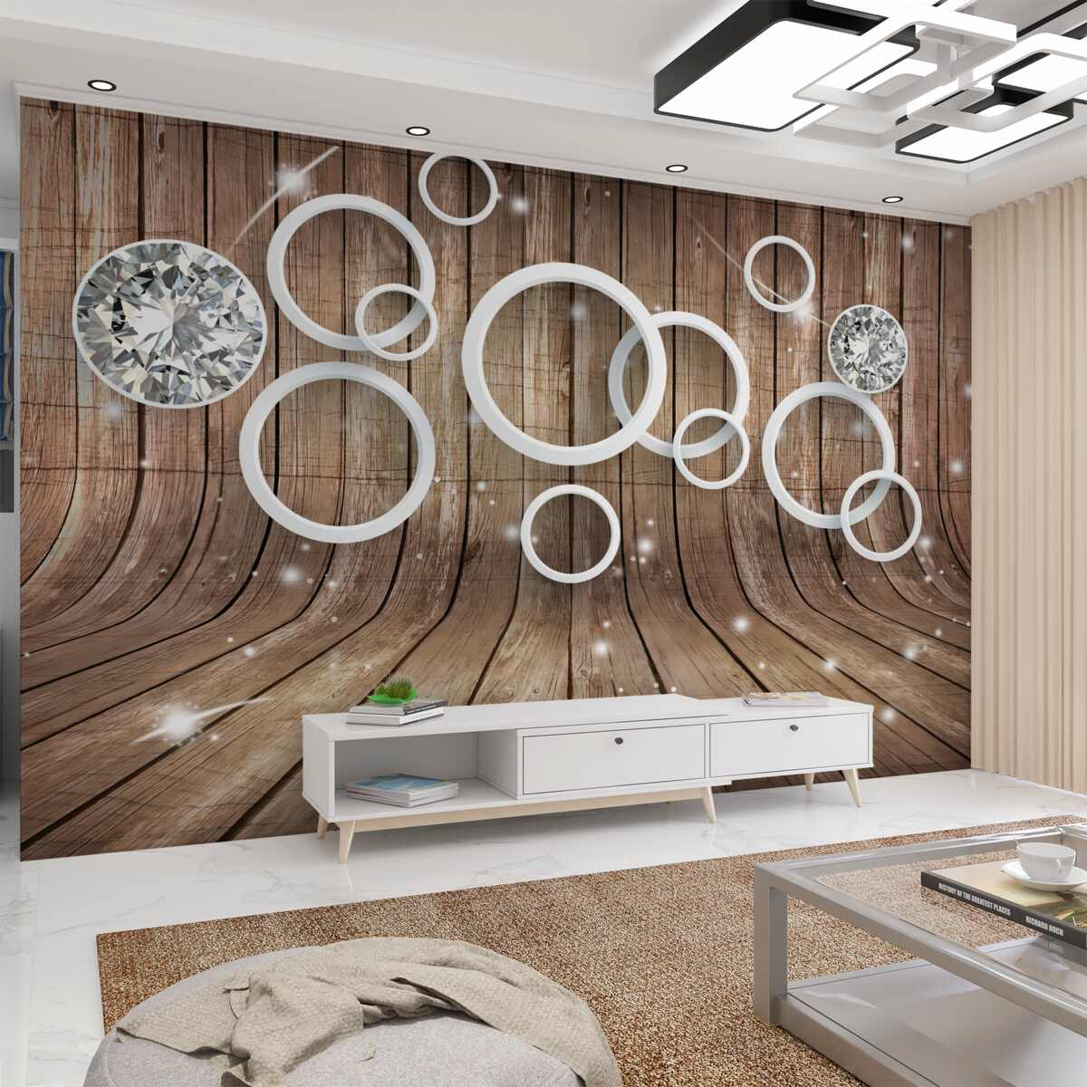 Fototapeta Tekstura drewna i białe kółka