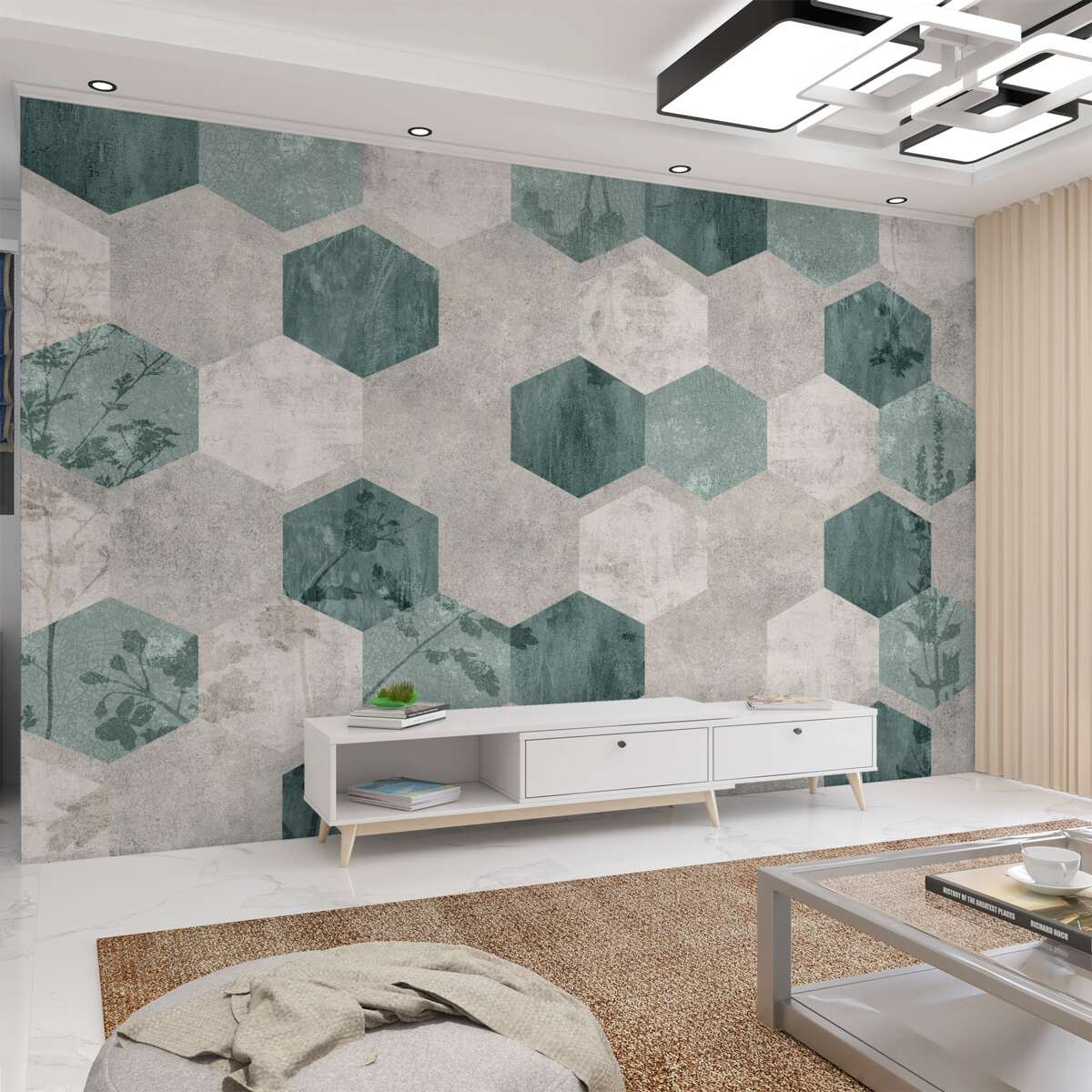 Fototapeta Abstrakcyjne pięciokąty w liściach