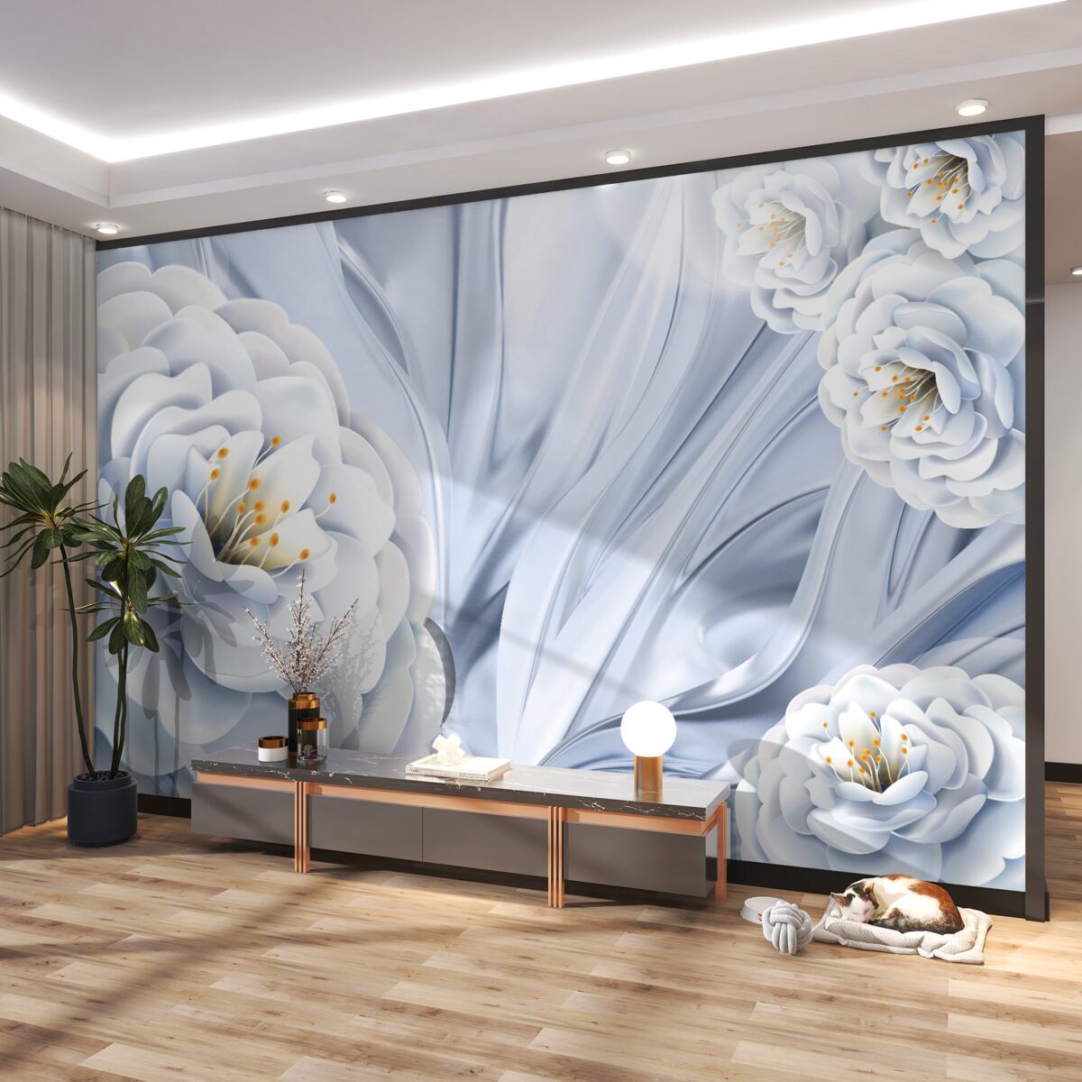 Fototapeta Duże białe pąki i liście