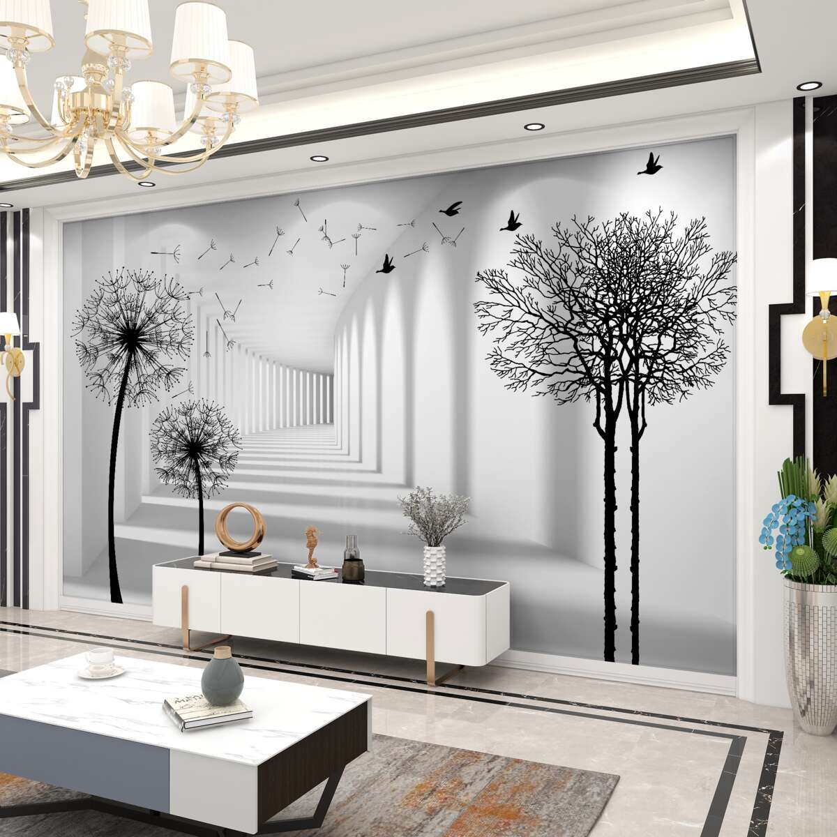 Fototapeta Czarny tunel i mniszek lekarski