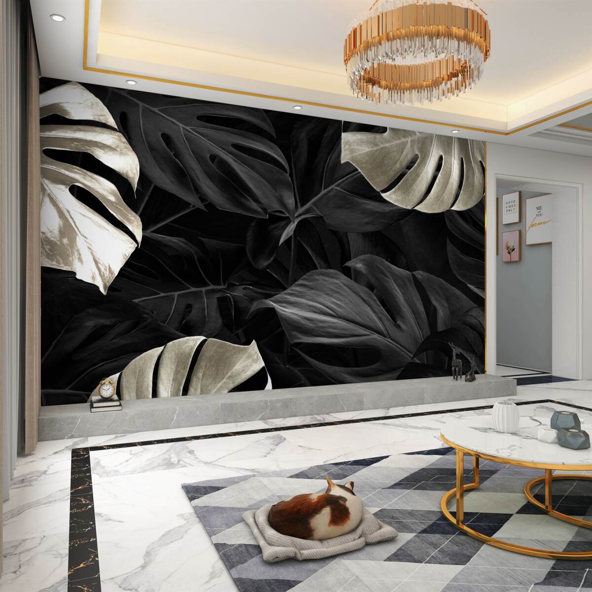 Fototapeta Czarno-białe liście monstery