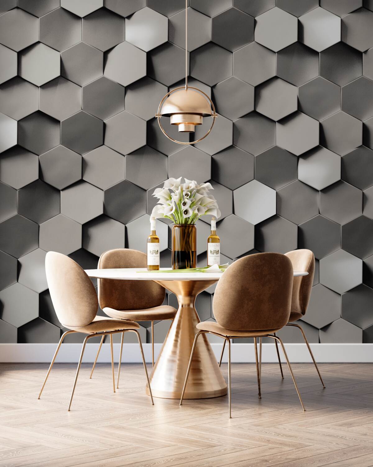 Fototapeta Szare pięciokąty wolumetryczne