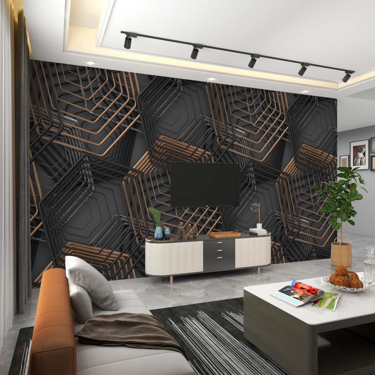 Fototapeta Pięciokąty z siatki czarnej i brązowej