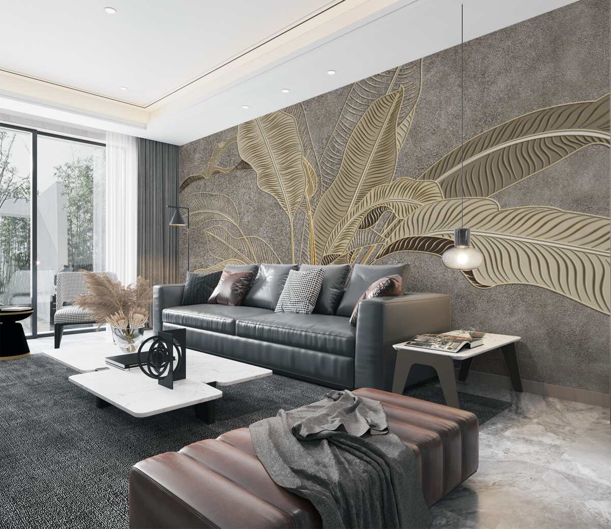 Fototapeta Brązowe liście na szarym tle