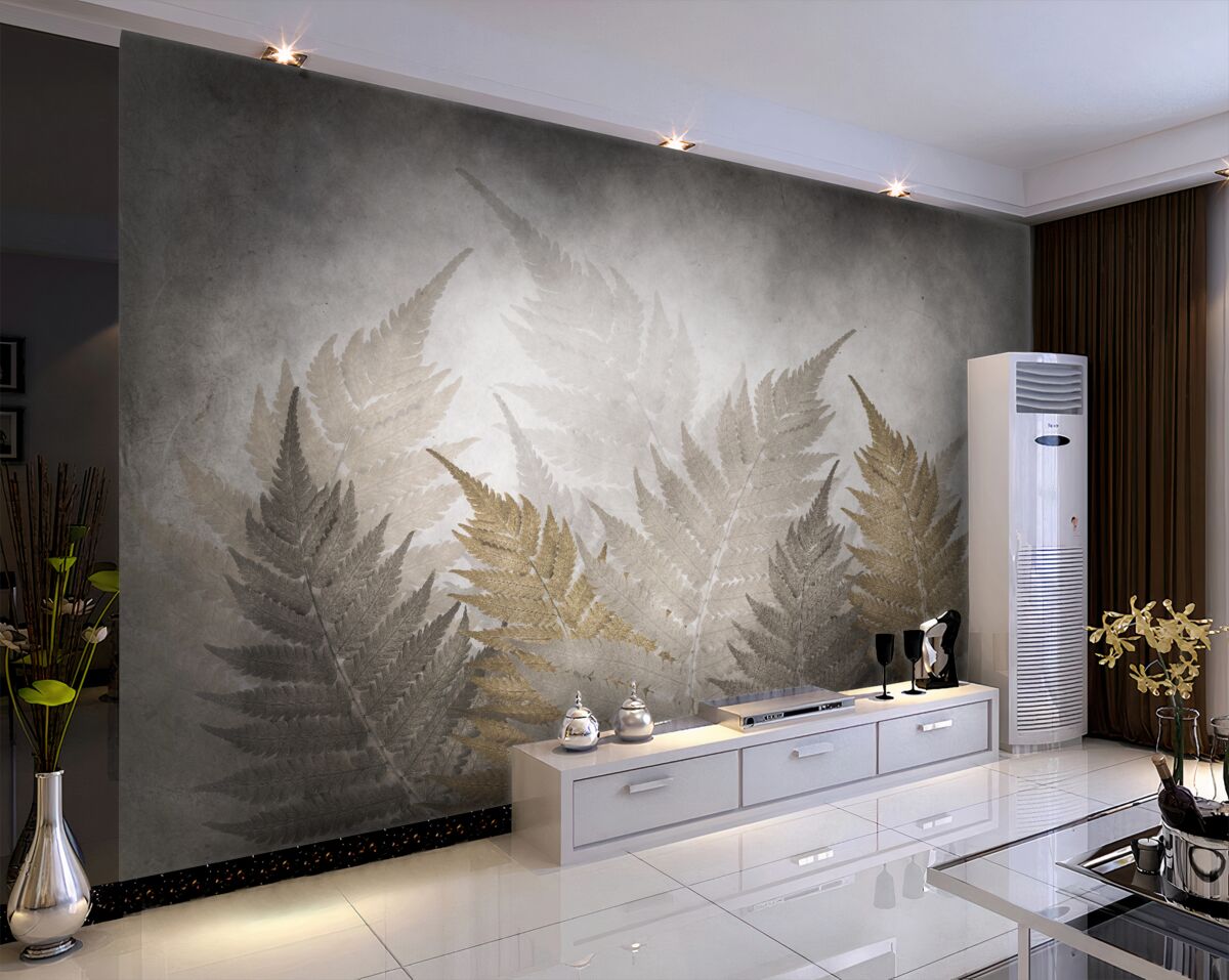 Fototapeta Mgliste liście paproci w lesie