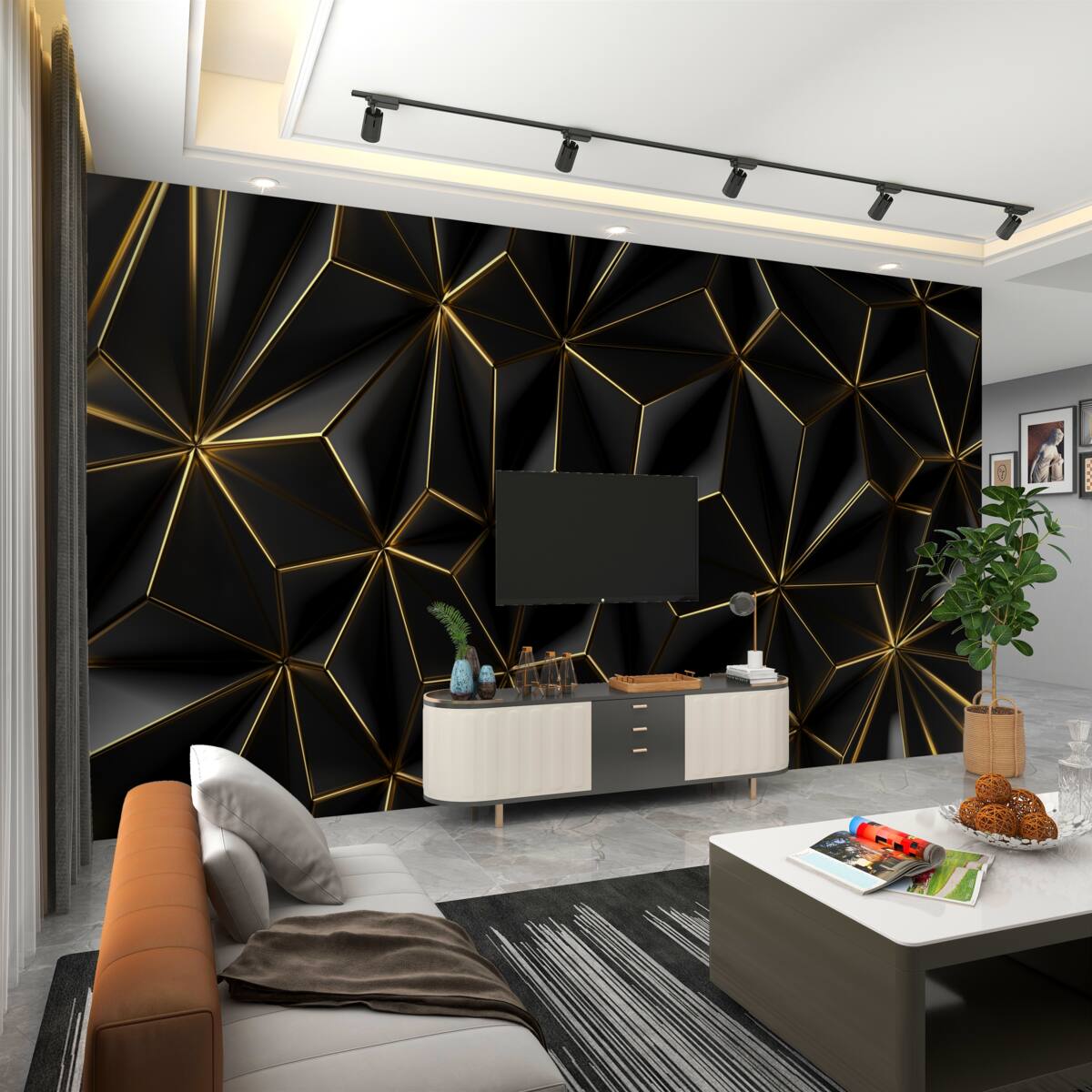Fototapeta Czarne figury wolumetryczne w kolorze złotym