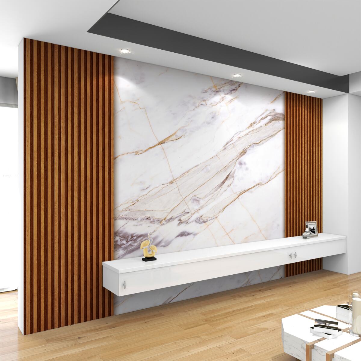 Fototapeta Biały marmur na drewnie