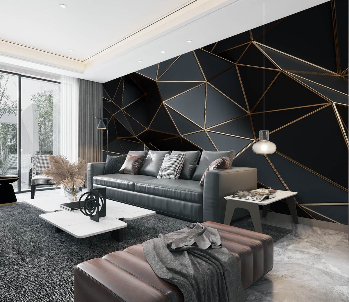 Fototapeta czarno-złote figury 3D