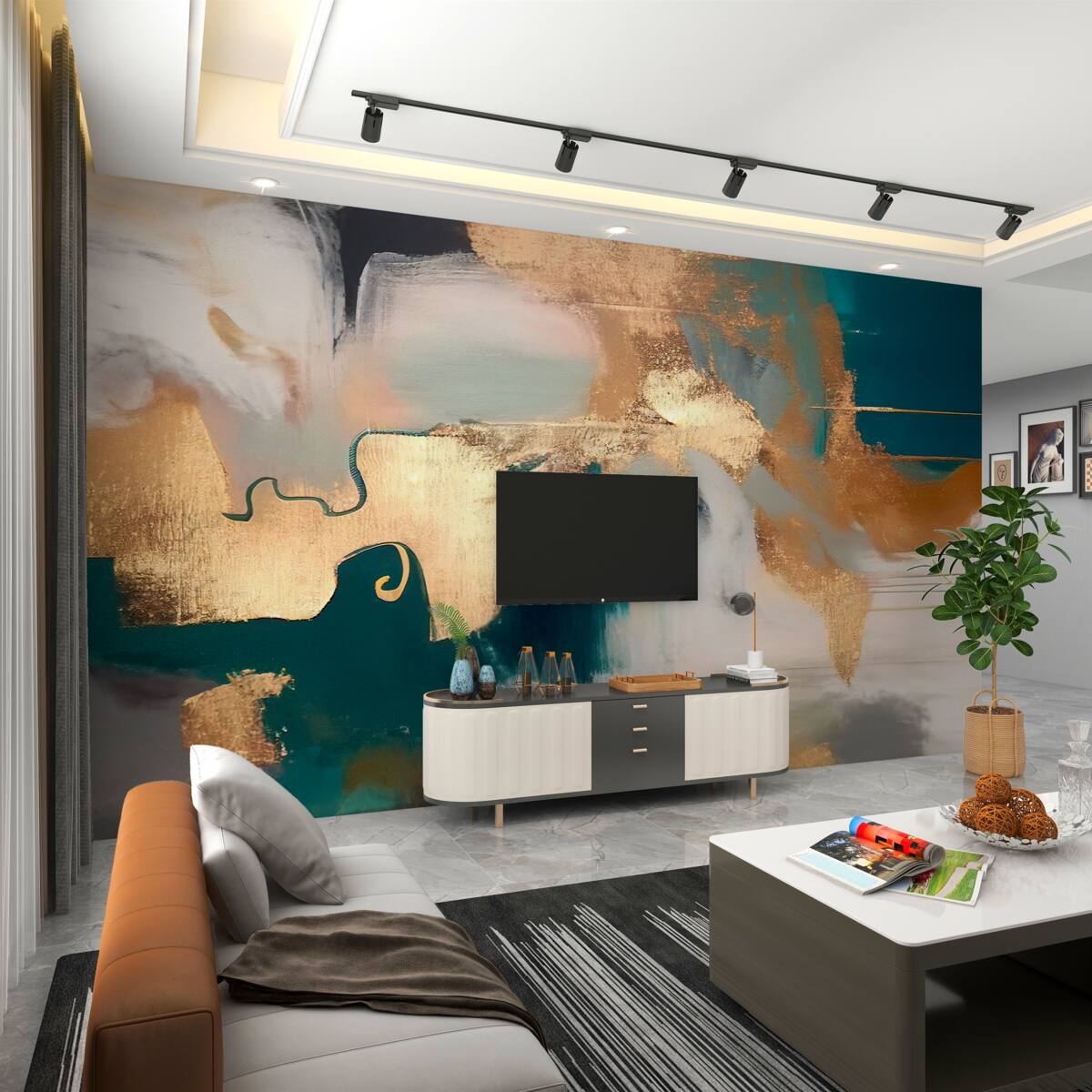 Fototapeta Złoto na rozmytym szarym marmurze