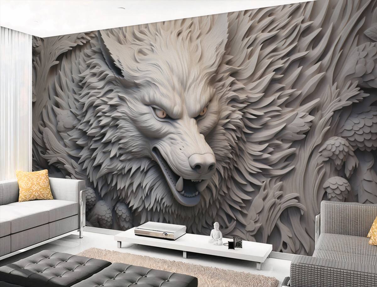 Fototapeta wściekły ryk wilka trójwymiarowy obraz