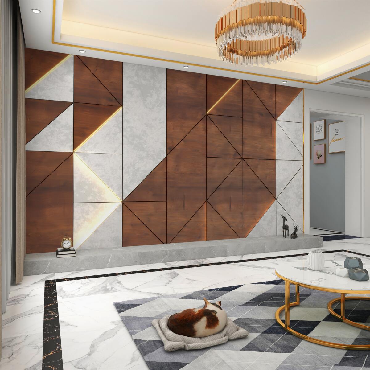 Fototapeta Geometryczne kształty na drewnianej podłodze