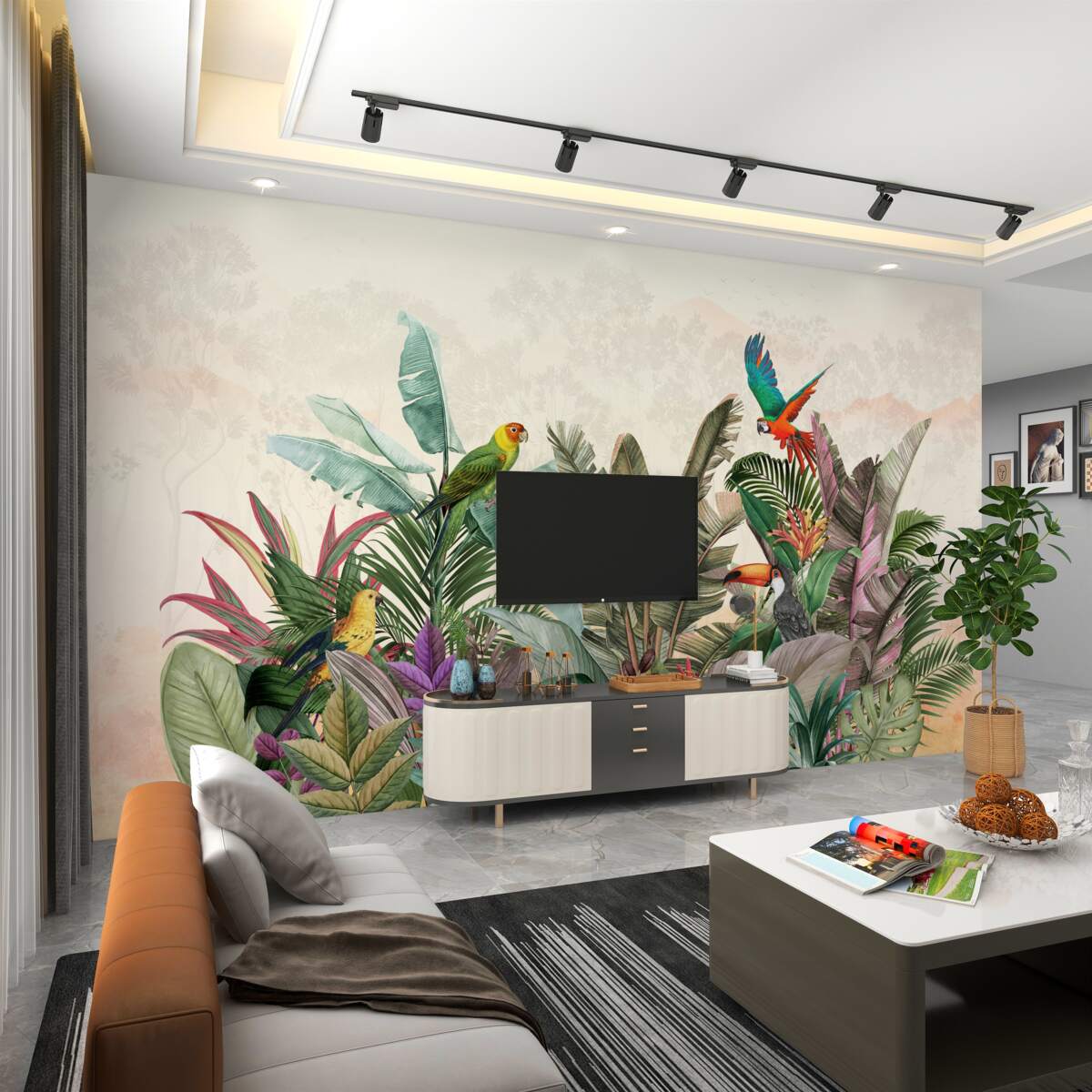 Fototapeta Ptaki na tropikalnych liściach