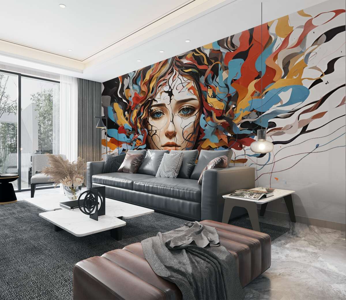 Fototapeta Dziewczyna z abstrakcyjnymi bujnymi włosami