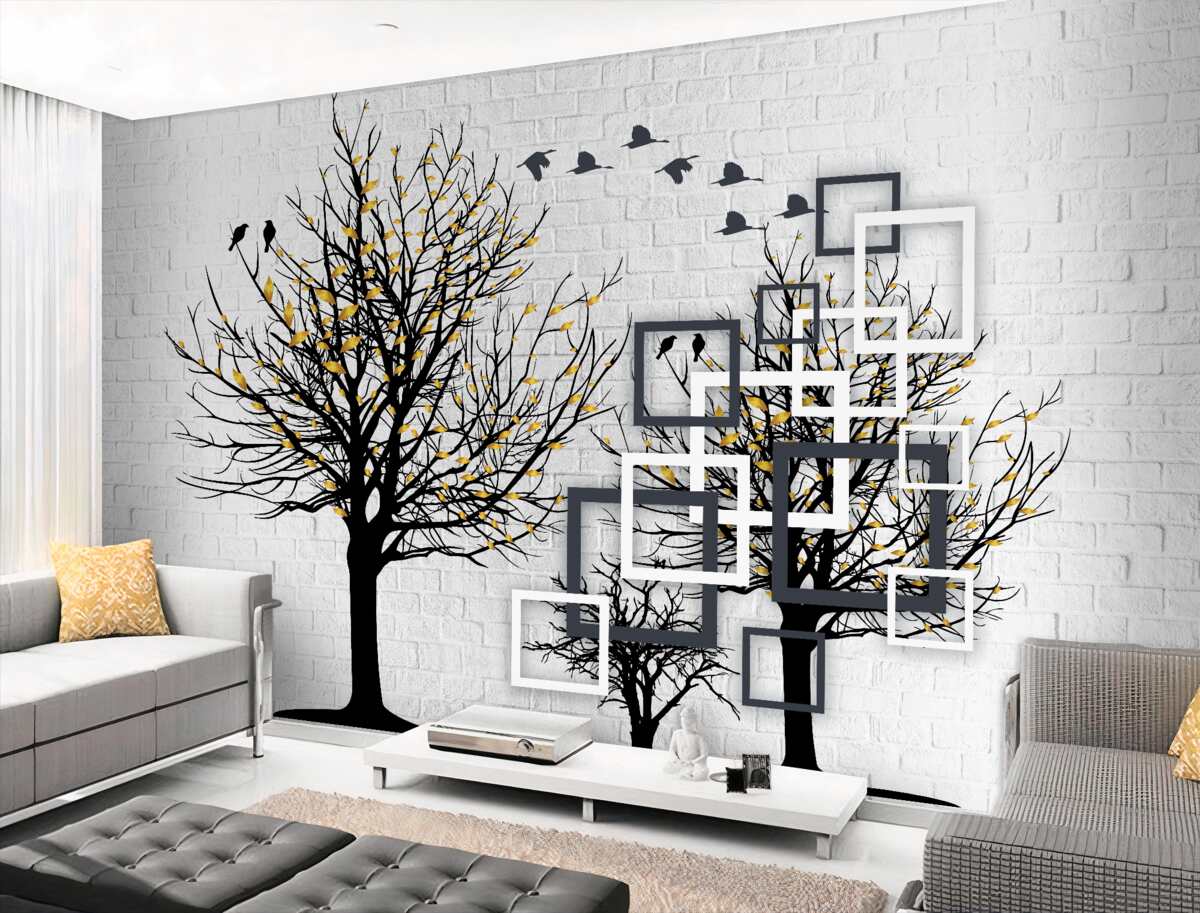 Fototapeta Mur z cegieł i drzewa w abstrakcji