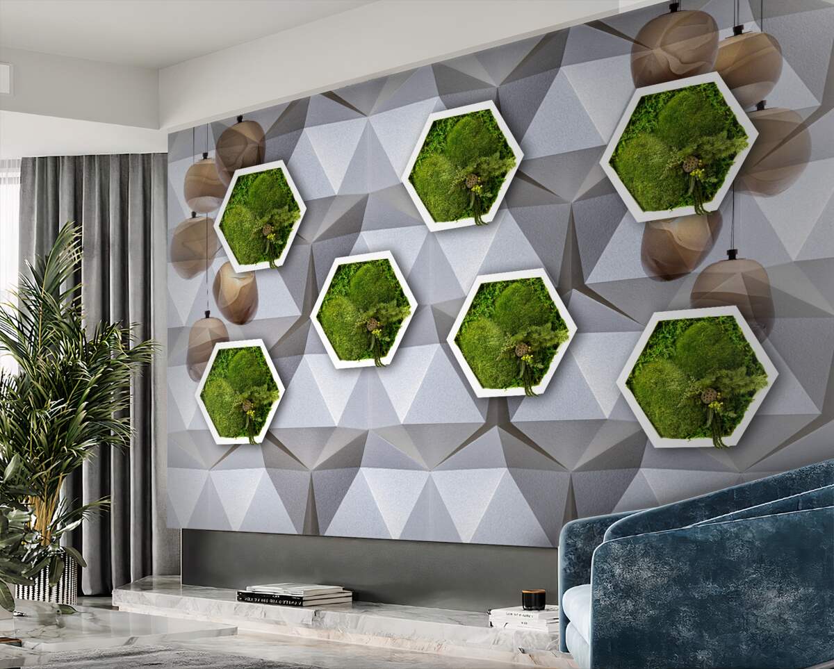 Fototapeta Zielona roślinność w pięciokątach