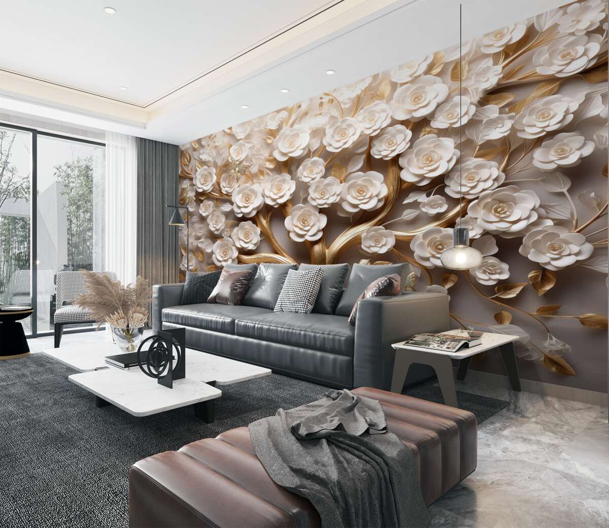 Fototapeta Drzewo wolumetryczne z bujnymi kwiatami