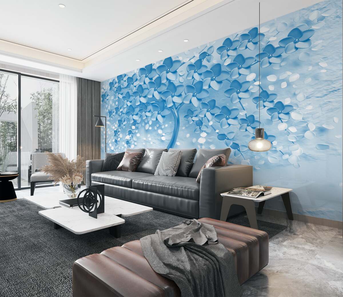 Fototapeta Niebieskie drzewo wolumetryczne z kwitnieniem